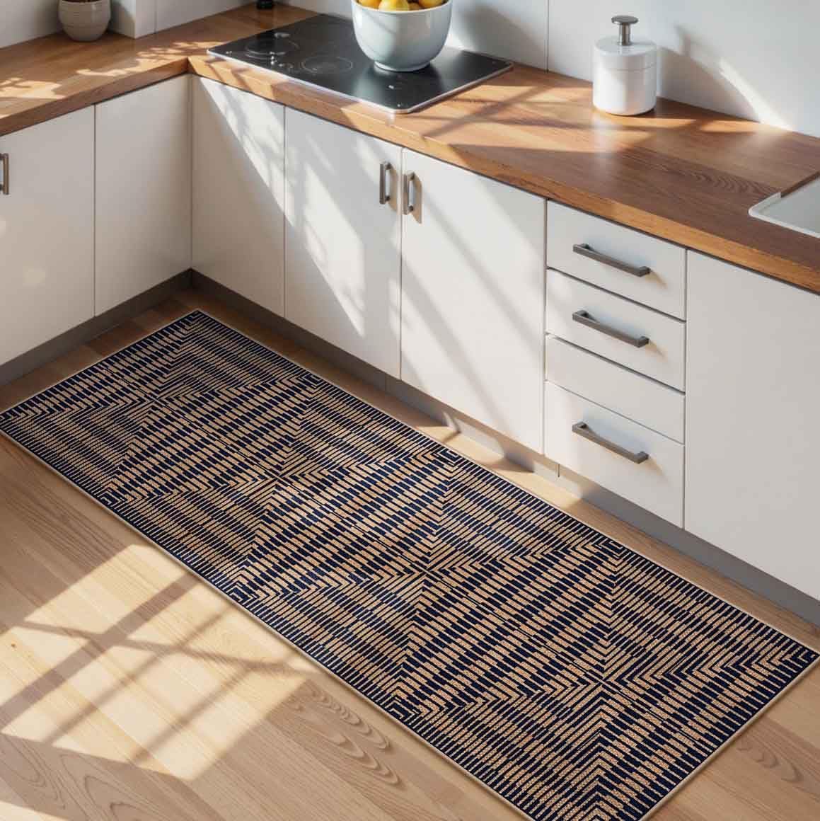 LIVEBOX Outdoor Runner Rug 2x6, Easy Jute Hallway Runners, Washable Non Slip Indoor Outdoor Narrow Carpet for Entryway, Kitchen (2' x '6,Dark Blue)