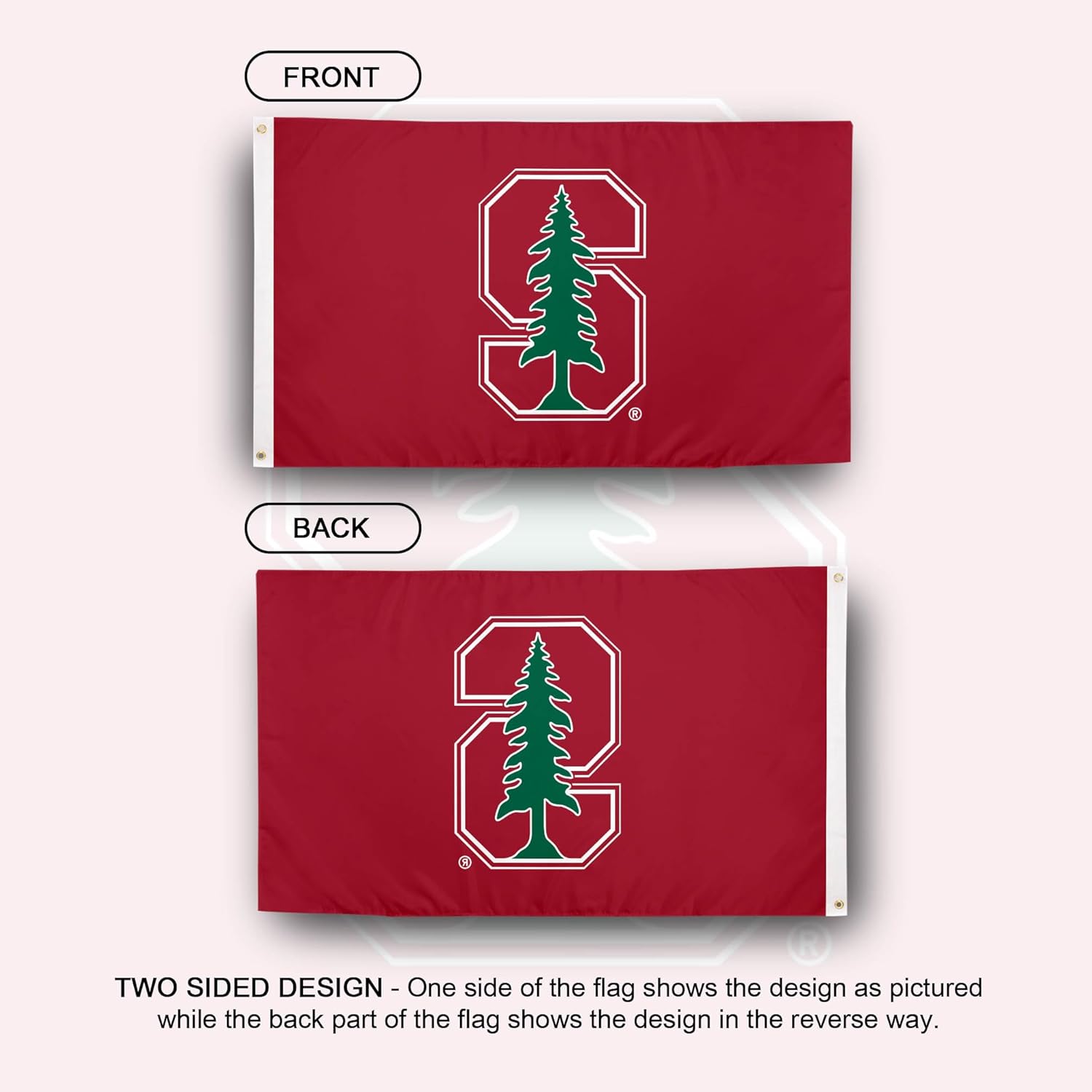 Desert Cactus Stanford University SU Flag - 3 x 5 Feet Cardinal Banner, Indoor/Outdoor Durable Fabric, 100% Polyester Design (Style 1) - Image 2