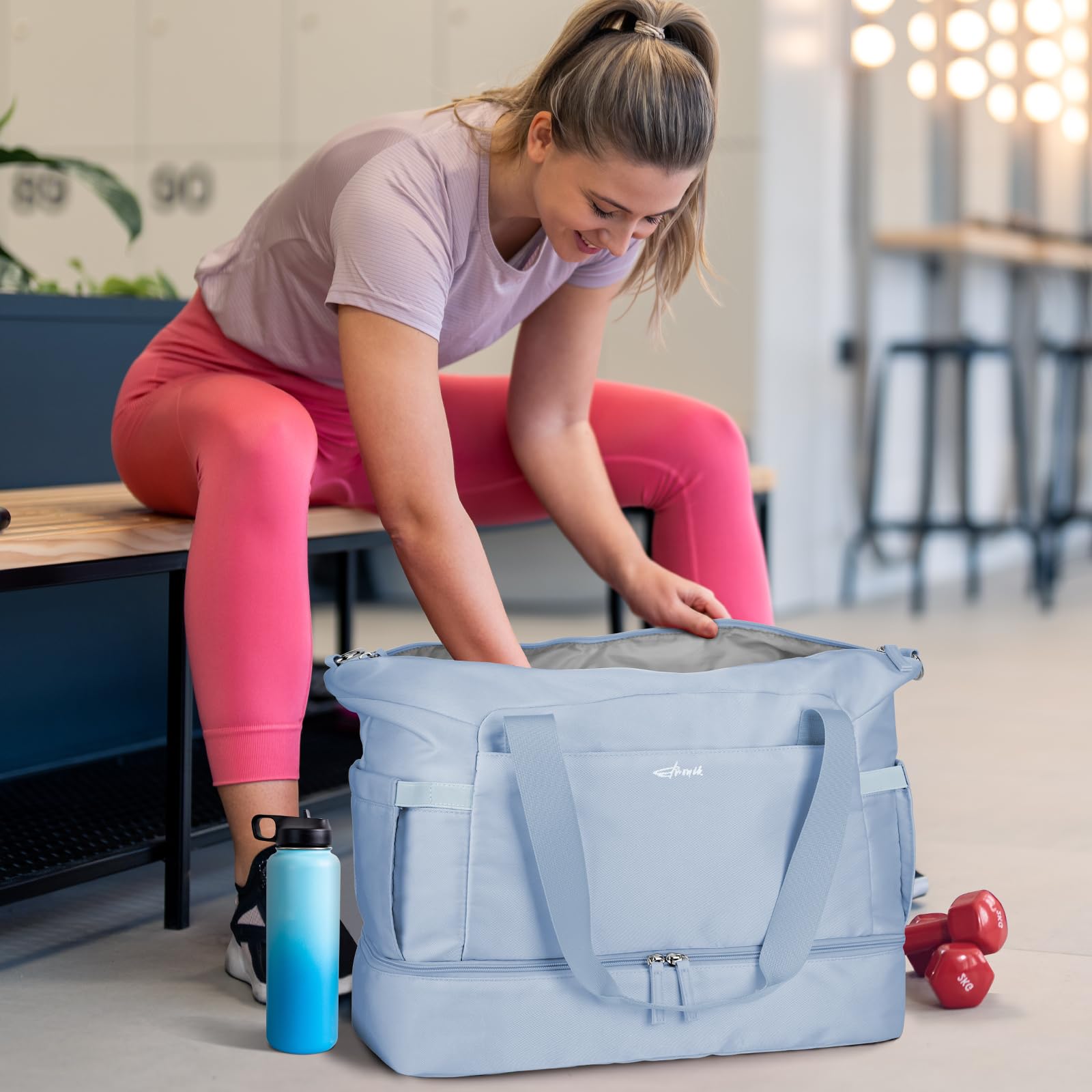Gym Bag for Women, 45L Carry On Travel Duffel Bag with Shoes Compartment view 2