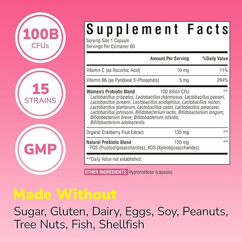 Miniatura 2 de Probióticos para mujer 100 mil millones de UFC, 15 cepas, con prebióticos, arándanos, vitamina B6 y VC, salud intestinal, vaginal y estado de ánimo,