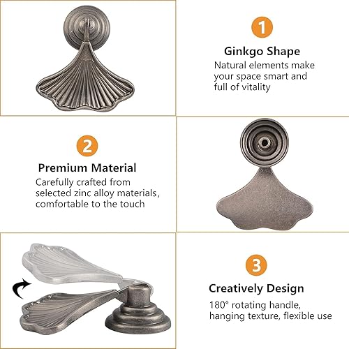 Miniatura 4 de MOROBOR Ginkgo - Manijas de perilla en forma de hoja, 2 piezas de níquel antiguo, manija de aleación de zinc de un solo agujero, para armario,