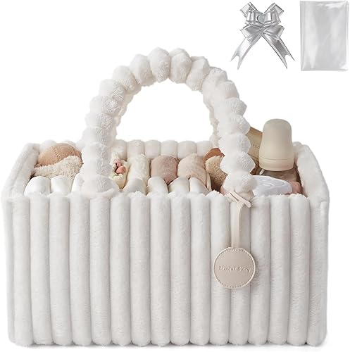 Miniatura 9 de Blissful Diary Flannel Diaper Caddy Organizer, included Gift Packaging, Cozy Nursery Storage Basket, Gift for Baby Shower, Newborn Essentials, Blush