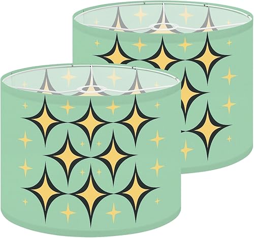 Drum Lampshade Mid Century Vintage 1950s Modern Retro Geometric Lattice Star Motifs Medium Lamp Shade Replacement Linen Fabric Lampshades for