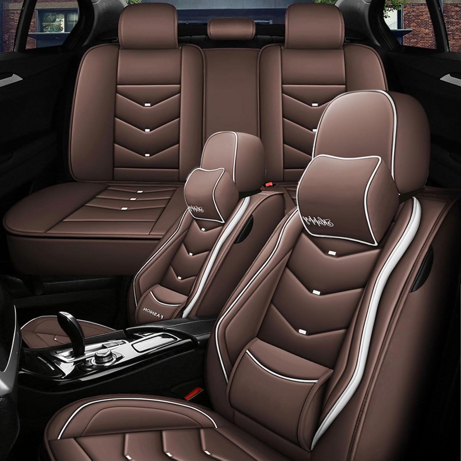 5 Seat Covers for Mitsubishi Mirage 2014-2024 Leather Waterproof Breathable Car Seat Covers, Interior Accessories Seat Cover Cushion Airbag Compatible (Brown, Luxury)