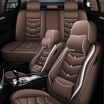 5 Car Seat Covers for Honda CR-V 2015-2026 Leather Waterproof Seat Covers with Lumbar Support Comfort Car Seat Cover Cushion Airbag Compatible Brown-Deluxe