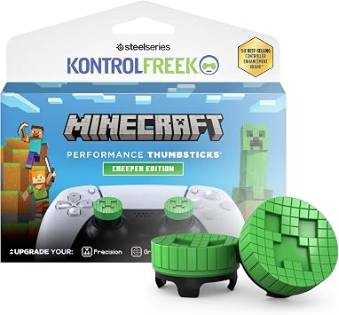KontrolFreek Minecraft Performance Thumbsticks Creeper Edition for PlayStation 5 PS5 & PlayStation 4 PS4 Controller | Mid-Rise | Green