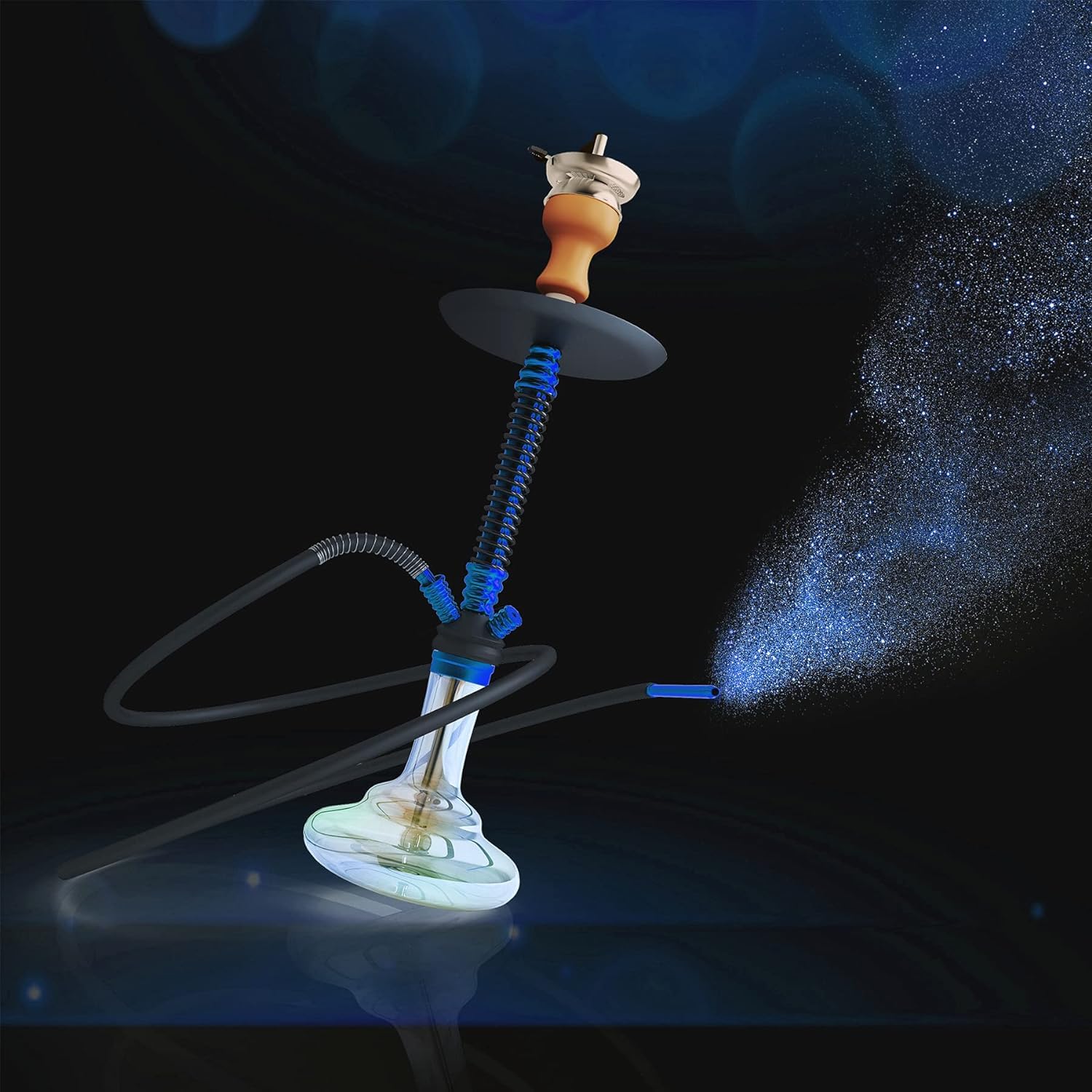 RMAN Cachimba 66 cm Shisha Completa de Aluminio Azul | Set Completo con Manguera de Silicona, Cazoleta de Cristal y 2 Boquillas; Ideal para Casa, Terraza y Reuniones