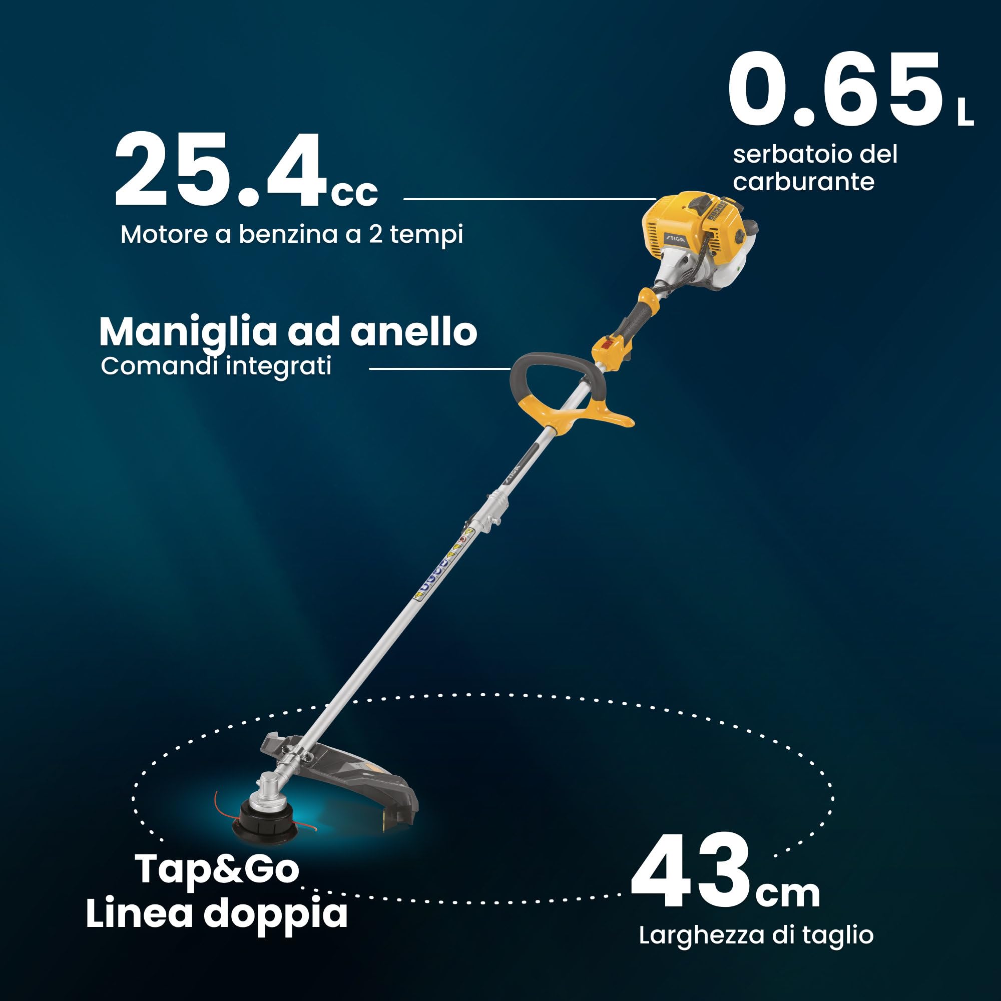 STIGA BC 330 A Decespugliatore A Scoppio, 25,4 cc, 43 cm – Testina Tap&Go e Lama 3T – Rifinitura Prato e Taglio Sterpaglie