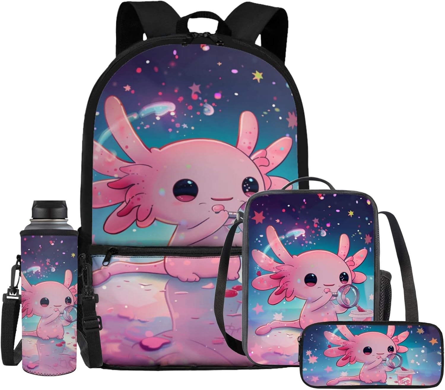 Sunflower Horse Backpack with Lunchbag for Kids Boys 7th Grade Schoolbag Lunch Box Pencil Case Water Bottle Holder 4 PCS Cute Bookbag Middle School Bags Daypack with Side Pocket