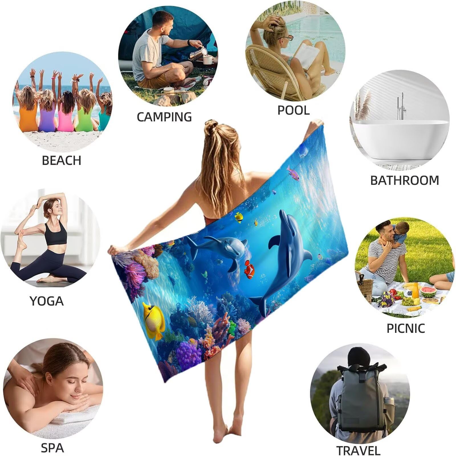 Ręczniki z mikrofibry, ręcznik plażowy, duży 100 x 180 cm, ręcznik sportowy, szybkoschnący, chłonny, ręcznik plażowy, mata plażowa, koc piknikowy na podróż, kemping, wakacje, basen M-773