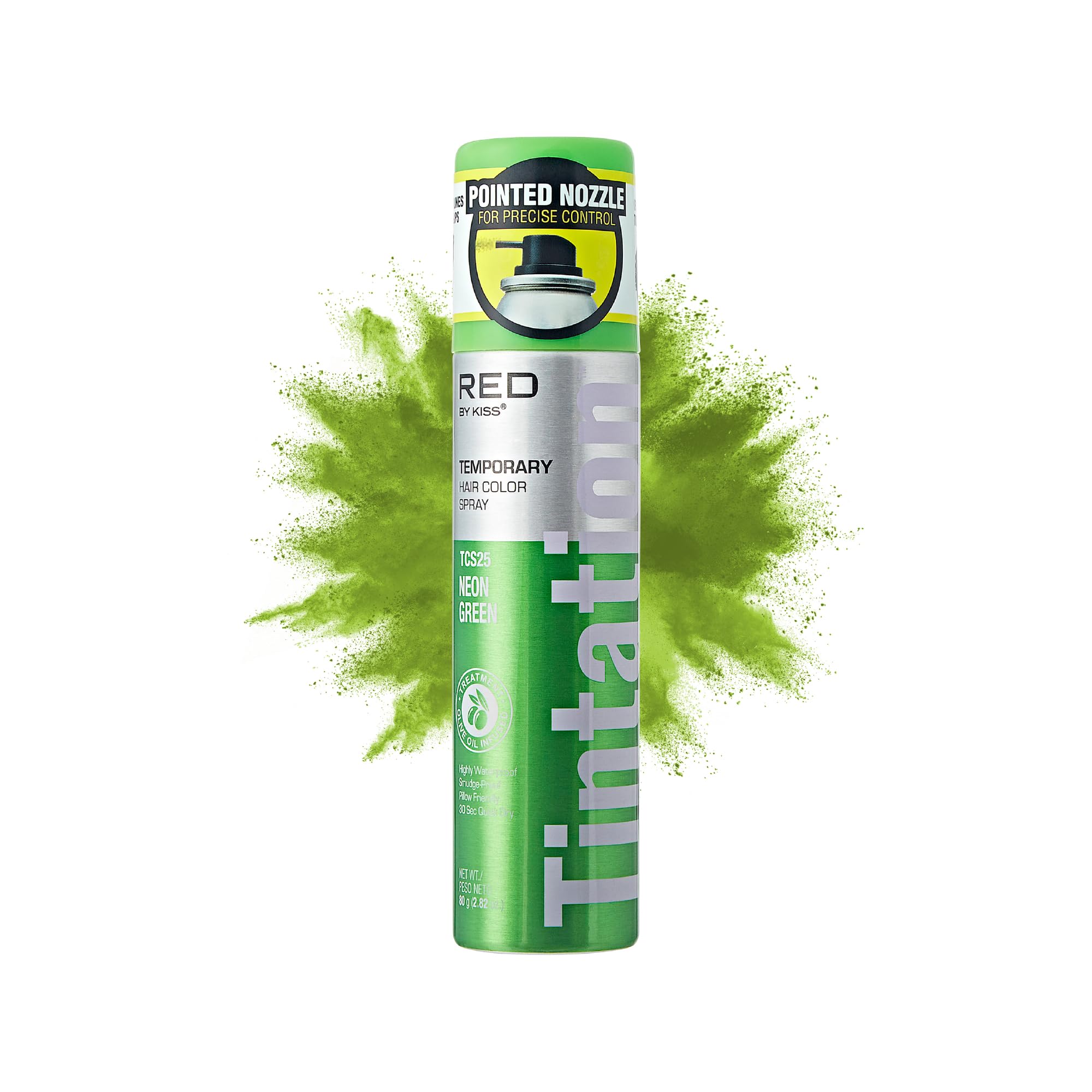 Red by Kiss Tintation Temporary Hair Color Spray 2.82oz, Quick-Dry & Smudge-Proof, Vivid Color Washable Hair Dye, Styling Spray Cosplay Halloween Birthday Party Festival (Neon Green)