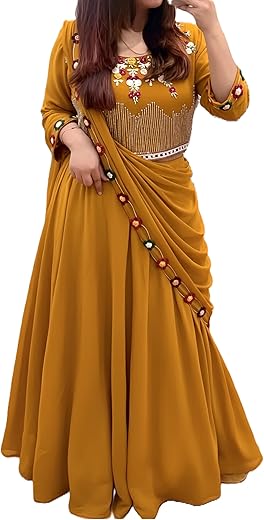 SHYAMLATA Women's Embroidered Georgette Crop Top Lehenga Choli For Women (Party-Wedding-Bridal-Latest-Festive; Free Size)