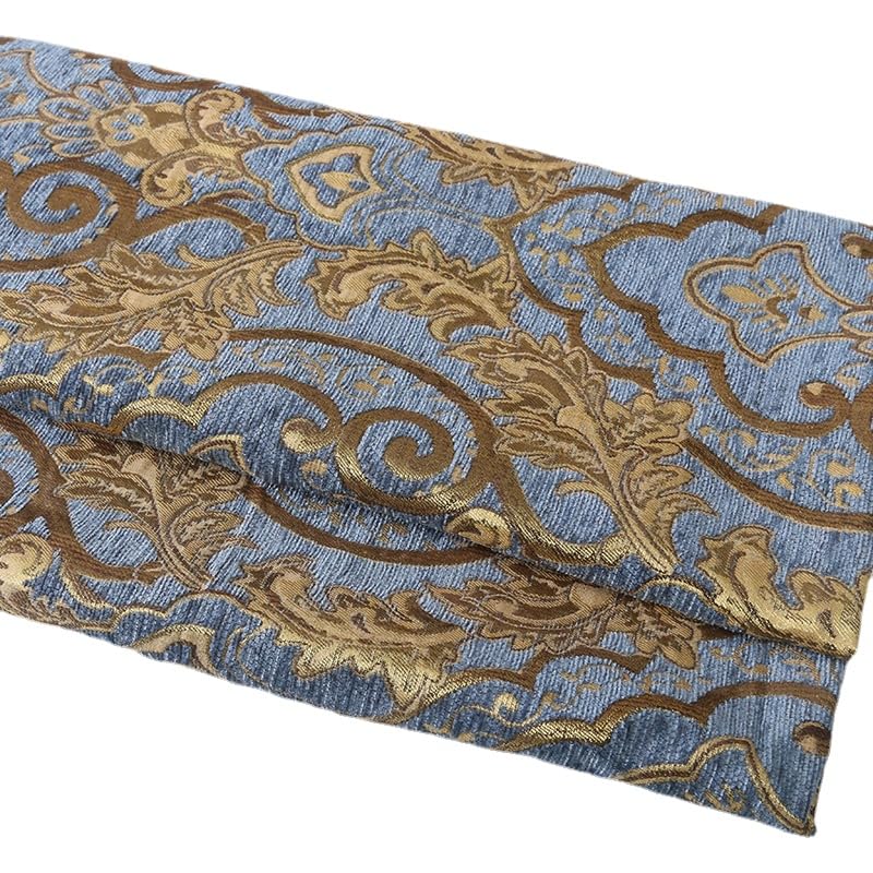 TinaKim Thick European Jacquard Chenille Upholstery Fabric for Sofa Chair Decoration - Damask Pattern (Blue,2 Yard pre Cut)