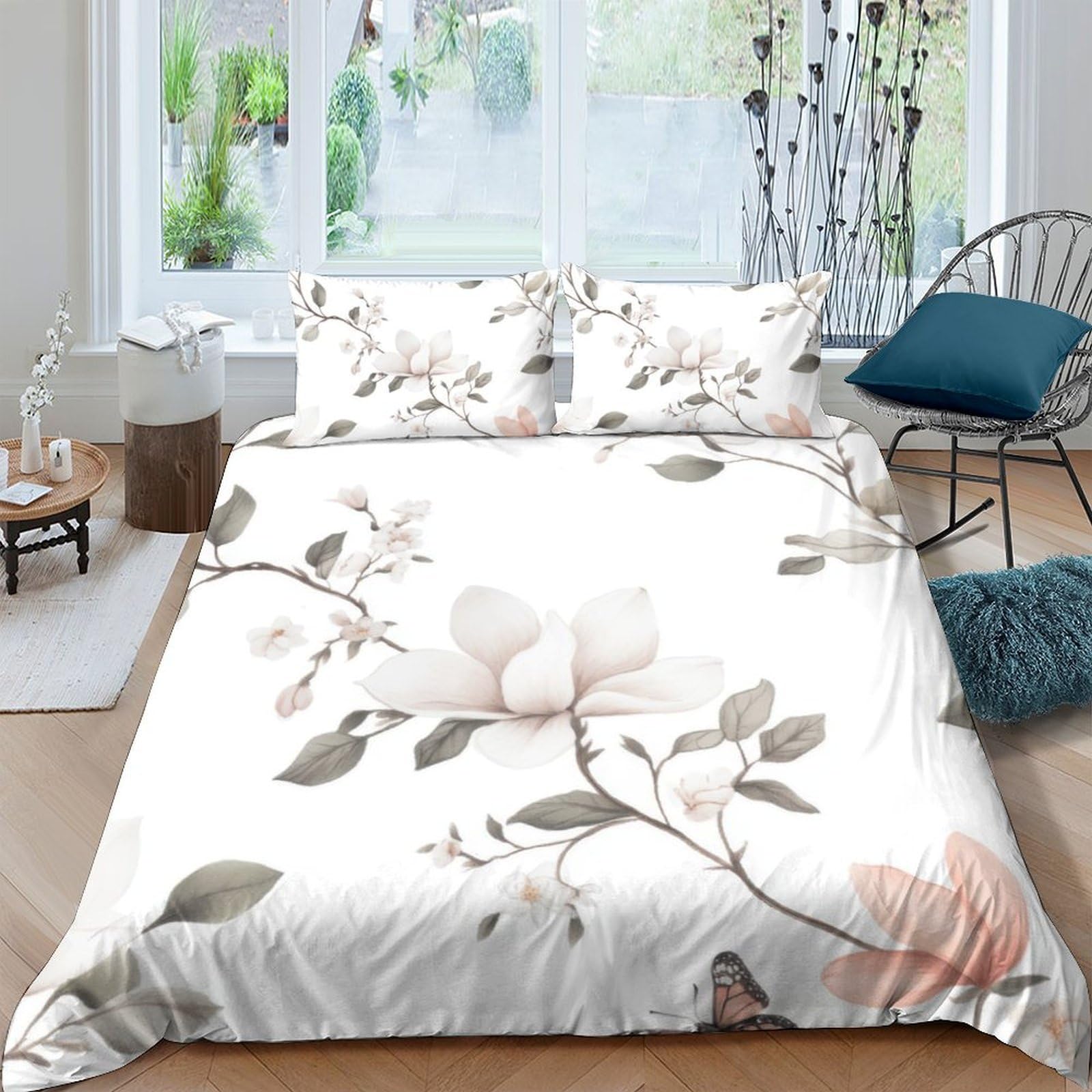 Ctjqhvkz Style-9 3D Printed Magnolia Blossom Fitted Sheet Microfiber Soft Floral Bed Cover For Bedroom Guest Room Decor Dust Protection Single（135X200cm）