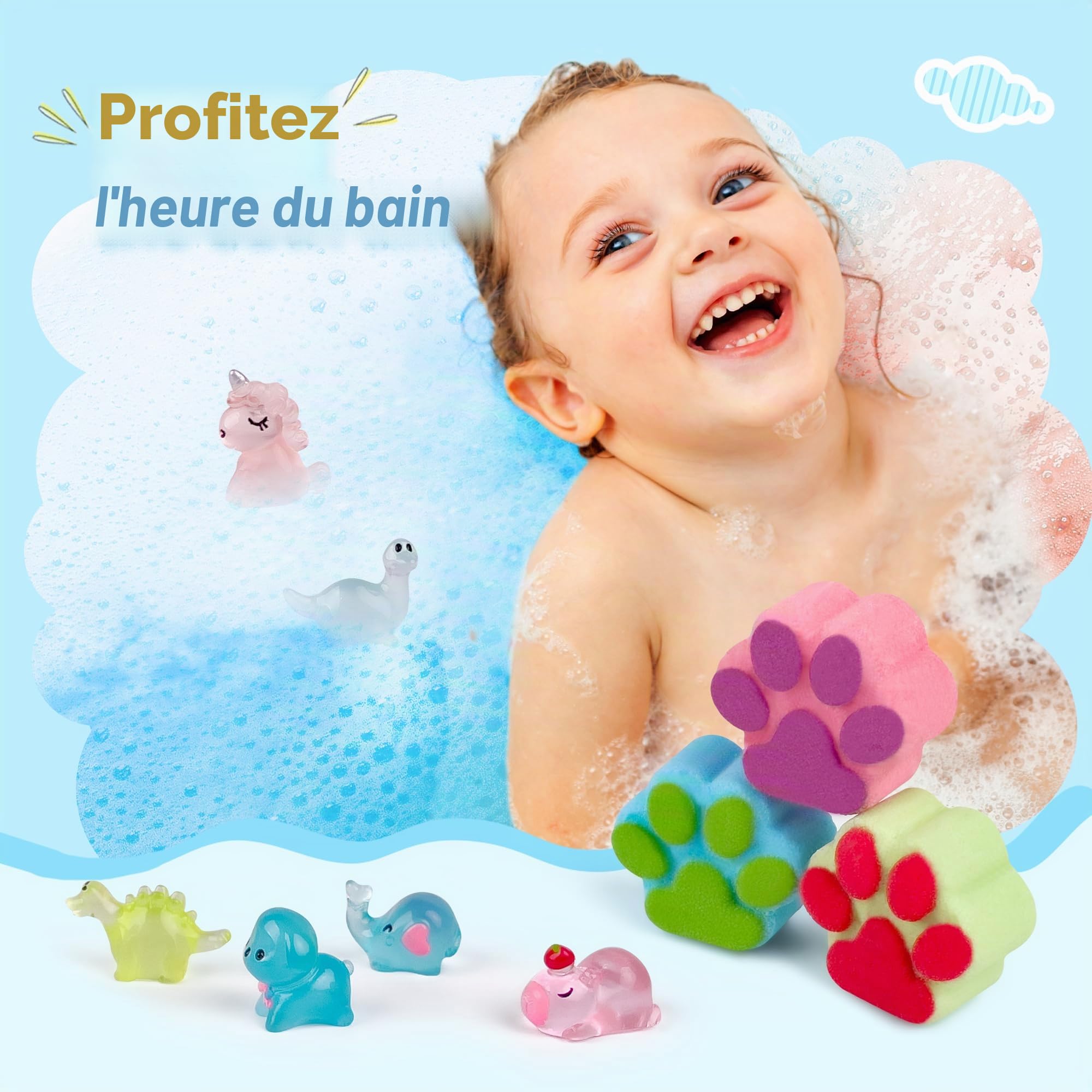 Bombes de bain pour enfants avec surprise à l'intérieur, lot de 40 grands nombres de bombes de bain en forme de patte pour enfants, ensemble cadeau naturel bio pour enfants filles et garçons avec