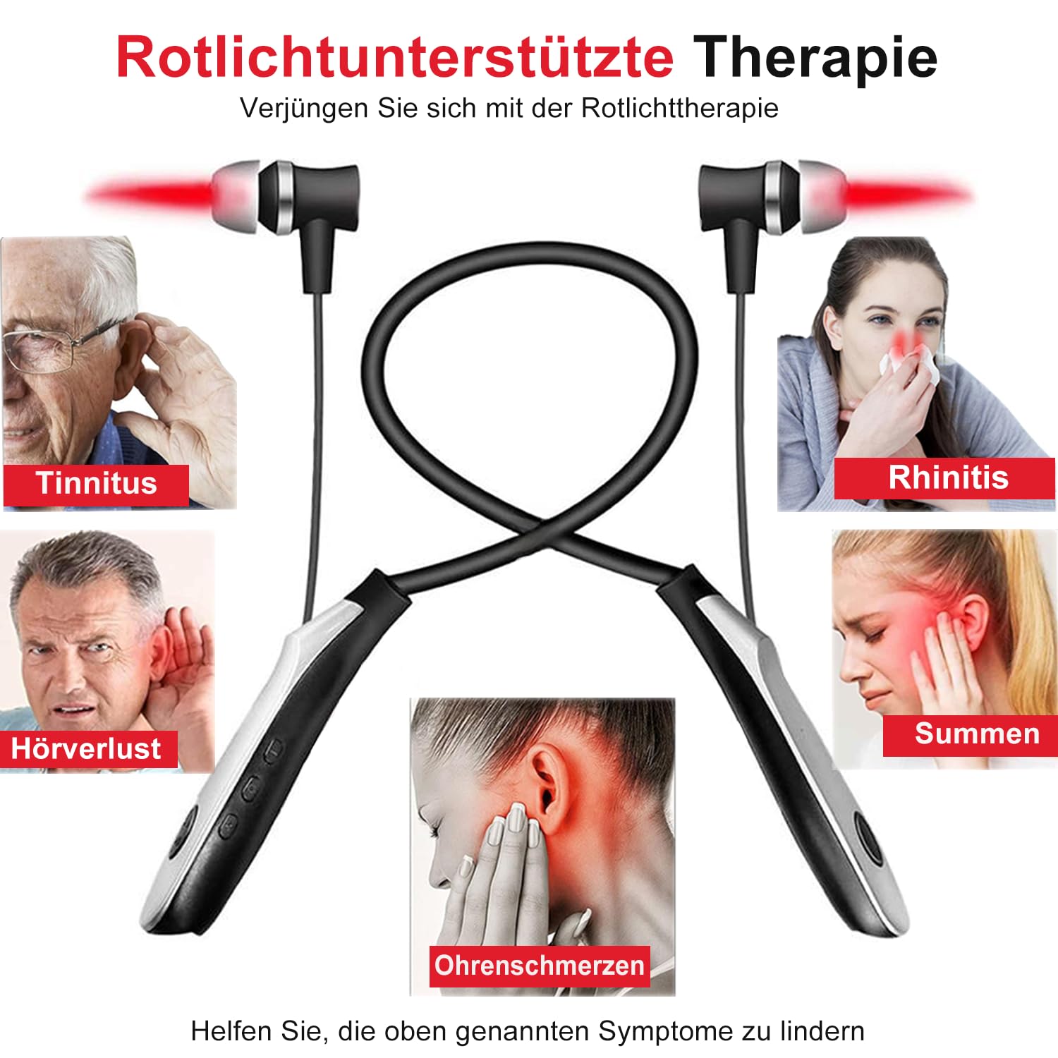 Tinnitus Infrarot Ohrstöpsel - Rotlicht Nase mit 650nm Wellenlänge Tinnitus Gerät zur Mikrozirkulationsverbesserung, Infrarot zur Linderung von Tinnitus, geeignet für Nase und Ohren, Schwarz