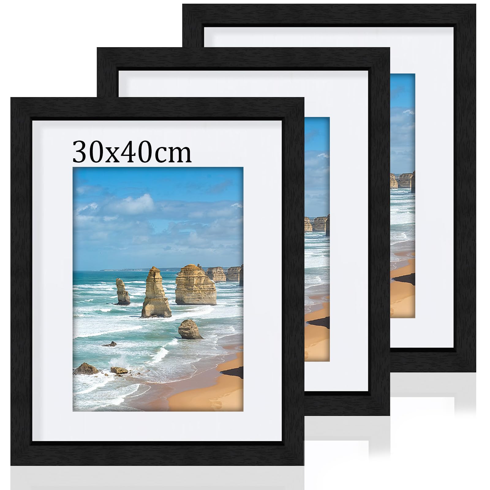 FamiPrts 3Pack 30x40cm Frame, Wooden 30x40 Picture Frames, Versatile Black Frame, Dual Orientation (Landscape/Portrait), Includes Wall Hooks - Wall Mount for Home, Office, Gallery
