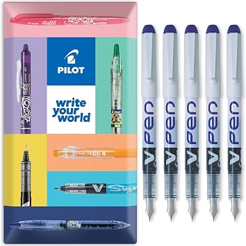 PILOT V PEN - Erasable Disposable Fountain Pen - 0.6mm Nib Tip - Medium Line - In Envelope Gift Packaging - Pack of 5 - Violet Ink