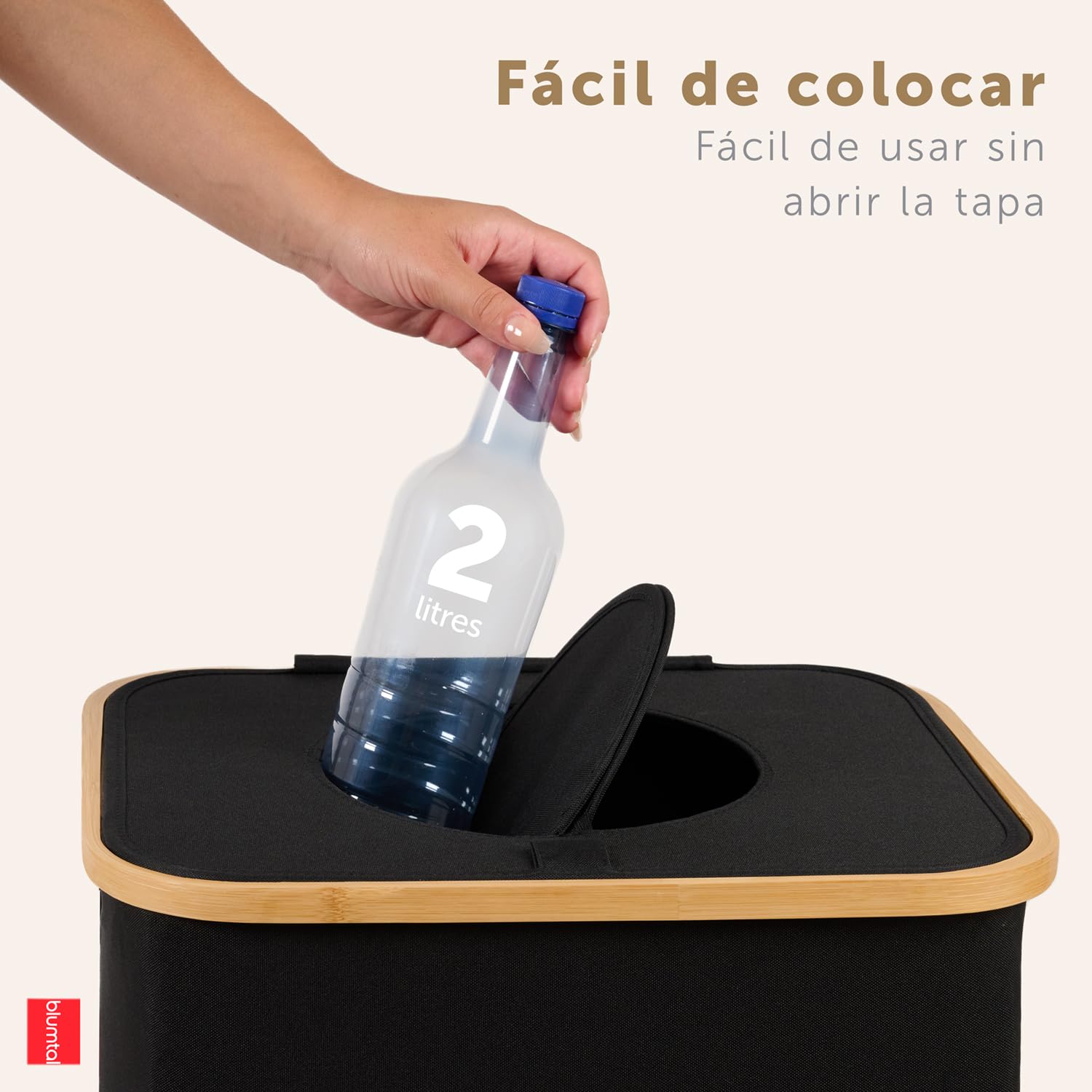 Blumtal Conteneur de consigne pour bouteilles 100L - Organisateur de bouteilles de consigne en bambou avec sac pour bouteilles de consigne - Conteneur de collecte pour bouteilles de consigne noir