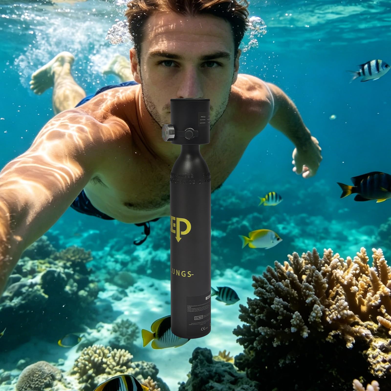 Equipo de buceo, minibotella de buceo de 0,5 L con máscara de buceo, agua poco profunda, botellas pequeñas de buceo, mini botella de oxígeno con máscara de esnórquel de cara completa, adecuada para