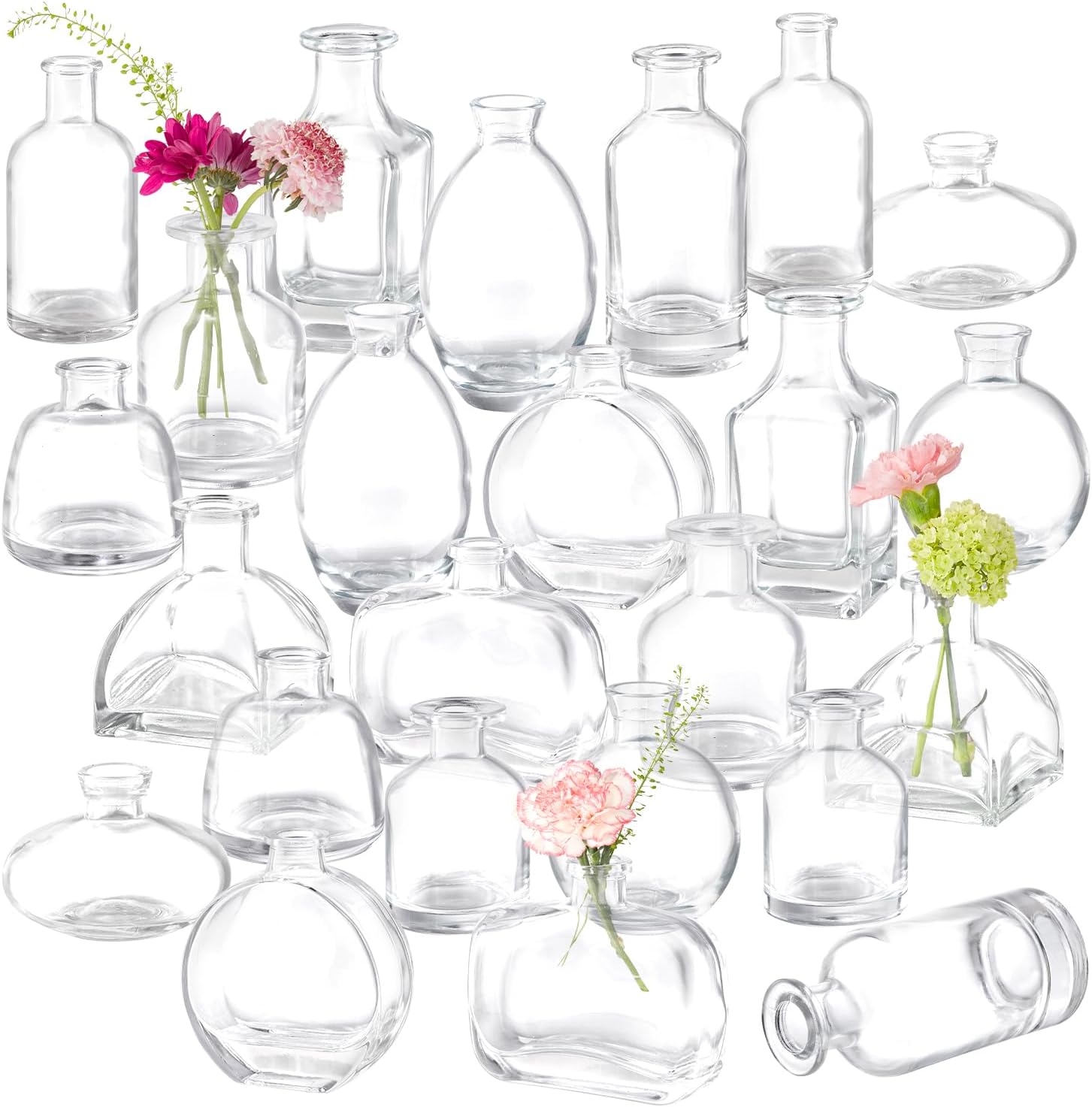 Bud Vases Set of 24, Glass Bud Vases in Bulk, Clear Bud