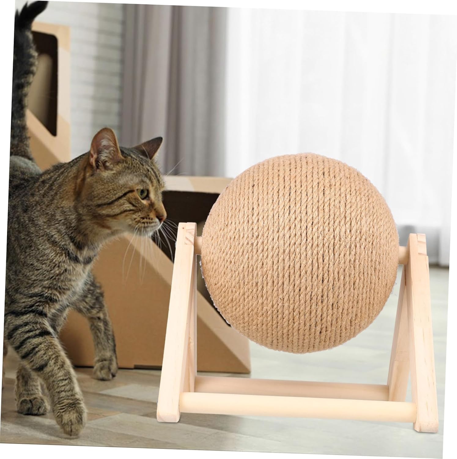 POPETPOP Cat Grinding Claws Durable Ball Shaped Cat Scratching Plaything for Kittens Sisal Material for Indoor Play Claw Health Brown