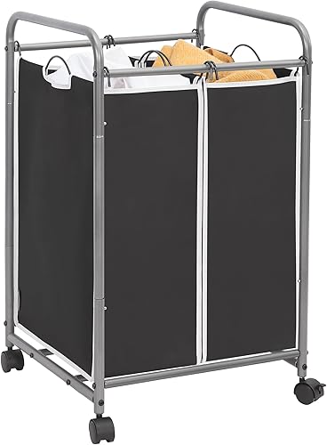 STORAGE MANIAC Clasificador de ropa sucia de 2 secciones, cesta de lavandería de 90 L Gal con ruedas, clasificador separador de cesta de ropa,