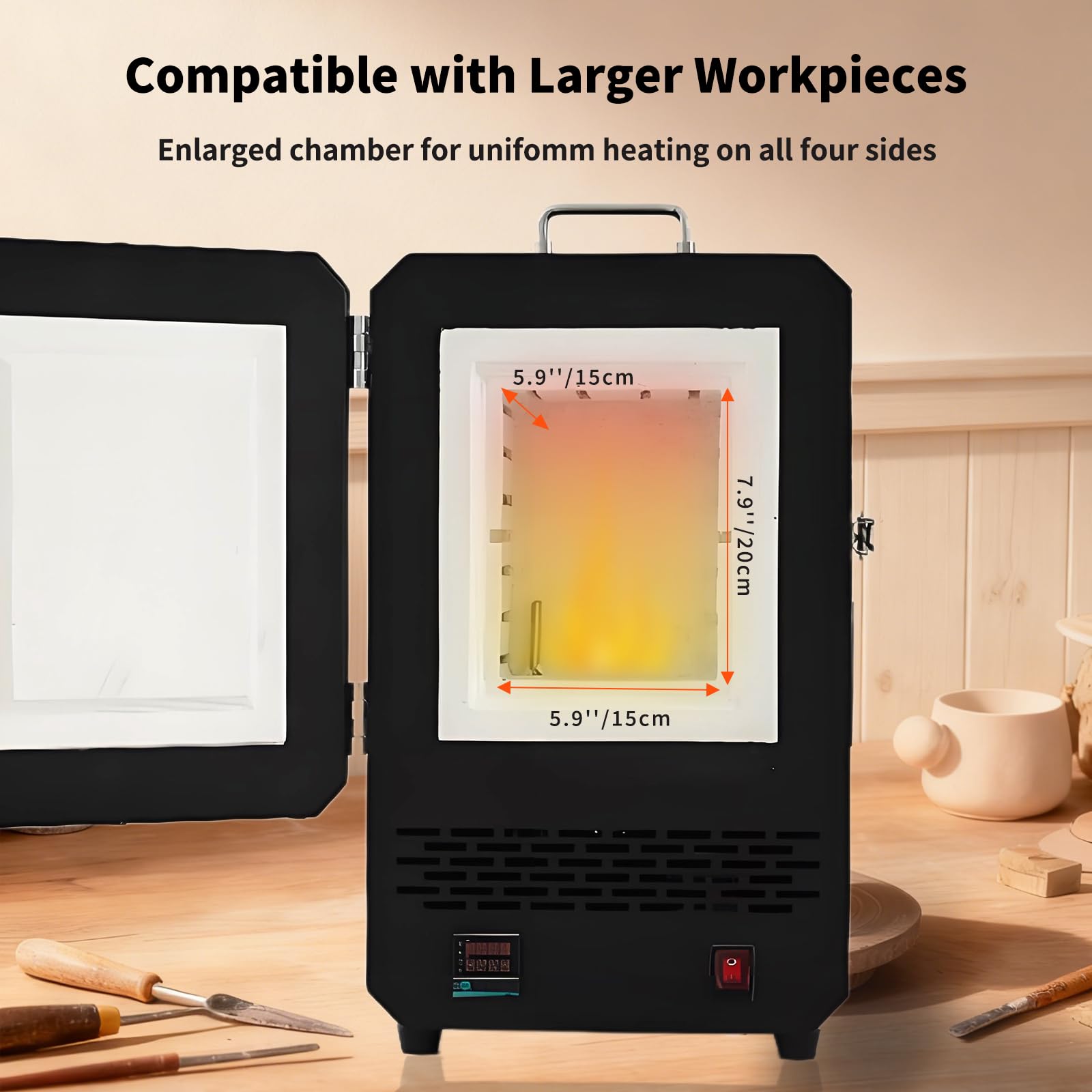 Horno eléctrico programable de 1500 W con control de temperatura multietapa, 1200 ℃/1,200.0 °C máximo, horno de fusión de mesa compacto para hacer joyas, fundición de metal, acristalamiento de