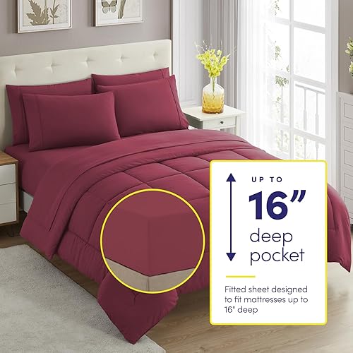 Miniatura 2 de Sweet Home Collection Juego de edredón de 7 piezas con bolsa, color sólido para todas las estaciones, manta alternativa de plumón suave y lujosas