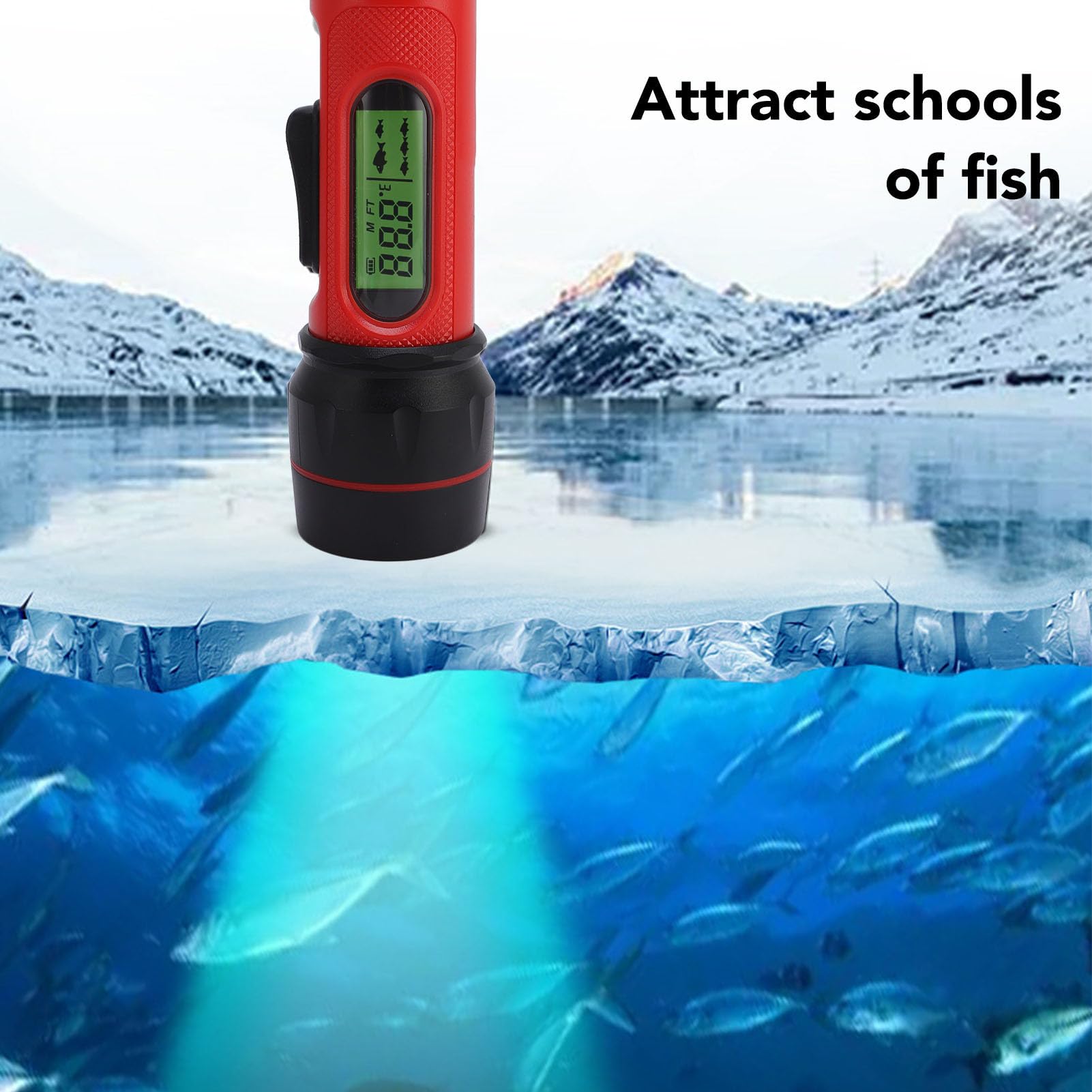 Denash Fischfinder, Sonar-Handheld IP68, Wasserdicht, 90 M Tiefenmesser mit LCD-Display für Kajakboot-Eisfischen, Tragbarer Fischtiefenmesser