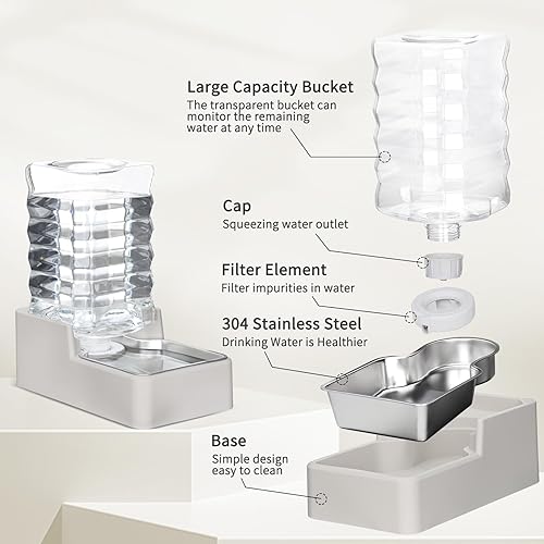 Miniatura 3 de RIZZARI Alimentador de agua para mascotas de acero inoxidable: dispensador automático de gravedad a prueba de fugas de 7.5L para perros mayores con