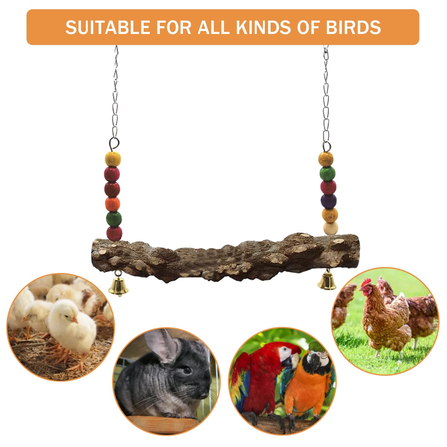 Columpio para pollo, percha de pollo, juguetes de columpio de madera natural, soporte de madera para pollitos, accesorios de gallinero, columpio hecho a mano para pollo, pájaro, loro, gallinas (4