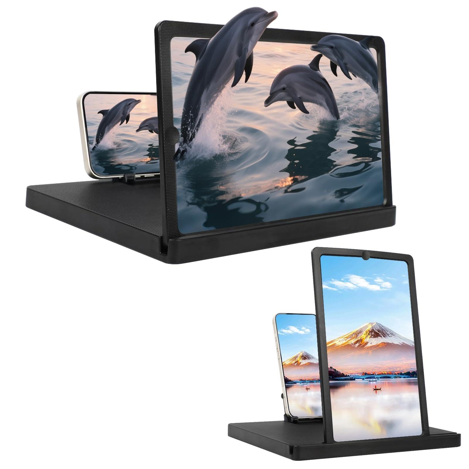 screen magnifier for cell phone, 3d hd screen magnifier projector screen enlarger for movies, videos, and gaming, foldable phone stand with screen amplifier, portable with all smartphones (12-inch)