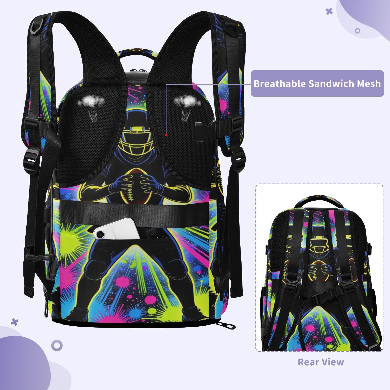 Torba na narzędzia, plecak podróżny niezbędnik dla mężczyzn do pracy, 20 l | Elegancka torba na komputer neonowa świecąca piłkarz sztuka 15,6 torba na laptopa do samolotów bulto para laptop 20 l