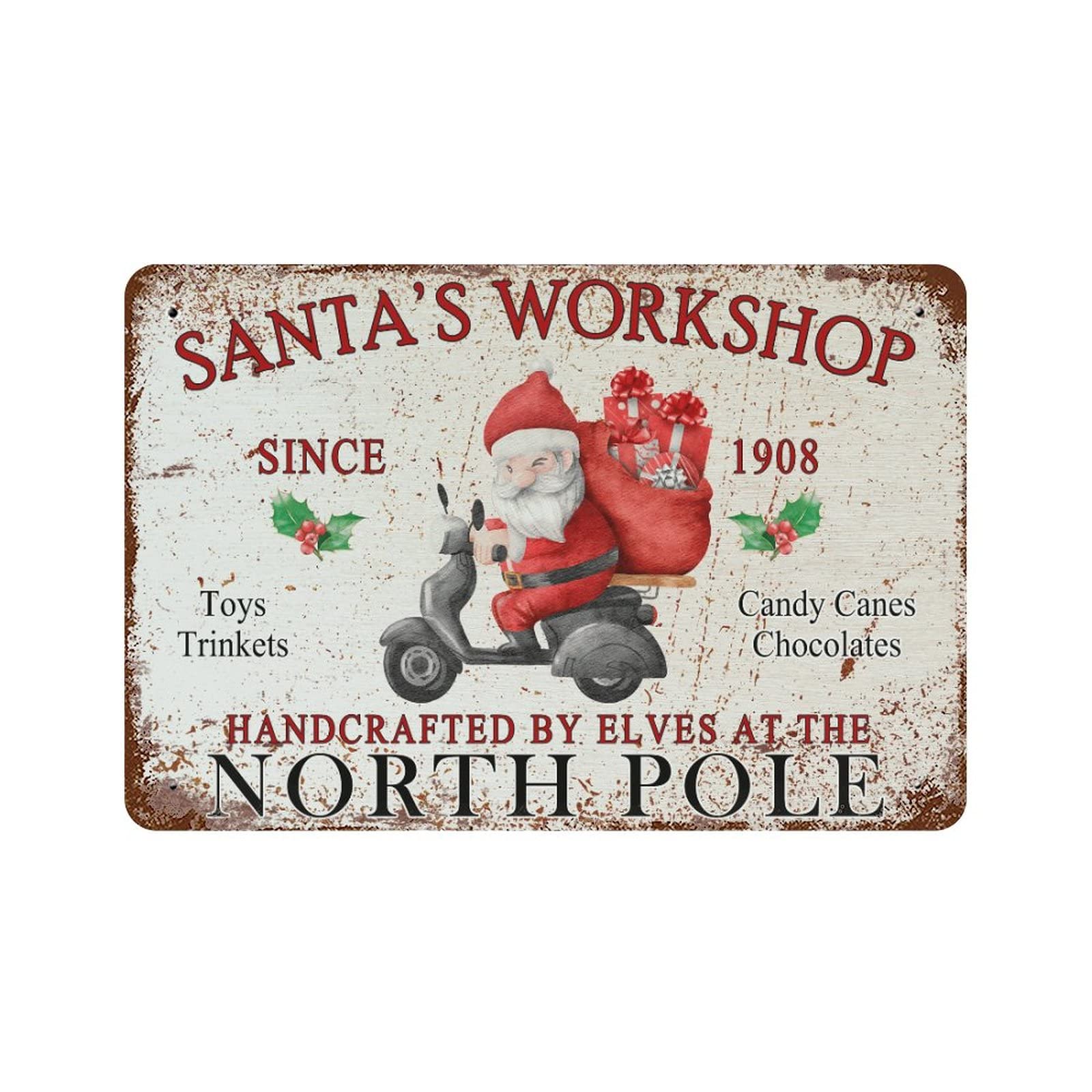 Pancarte en métal Christmas Santa's Workshop rétro 30x45 cm