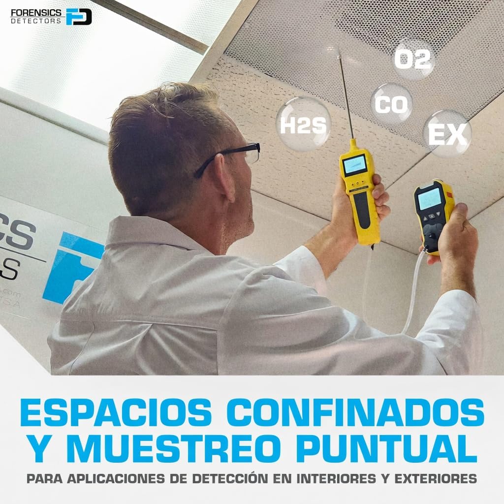 Medidor MULTIGAS Básico con Bomba | Certificado de Calibración EU | O2, CO, H2S, LEL | Recarga USB | Pantalla Grande con Retroiluminación