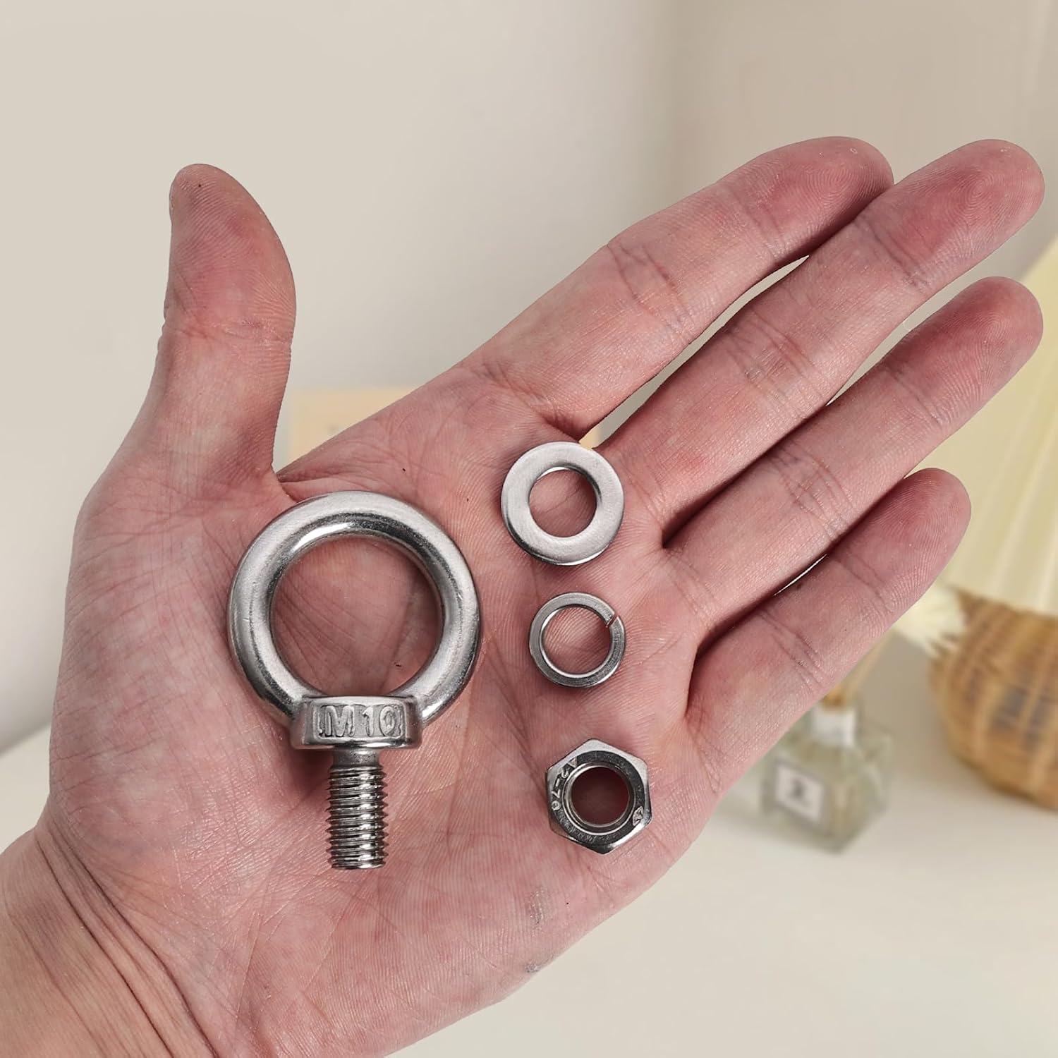 4 Pack M10 Stainless Steel Eye Bolts with Nuts & Washers, M10x0.65 L