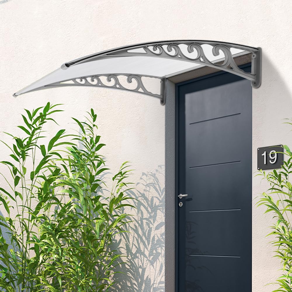 Auvent De Porte D'entrée En Polycarbonate - 400x100 Cm, Gris, Résistant Aux Intempéries, Facile à Monter