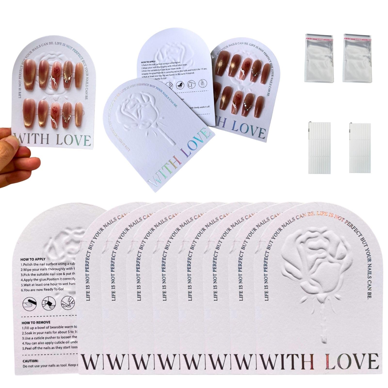 Press On Nails Packaging Kit Holographic Display Cards Storage Bag Nail Tech Must Haves Nail Artist Supply Essentials For Technicians Salon Studio