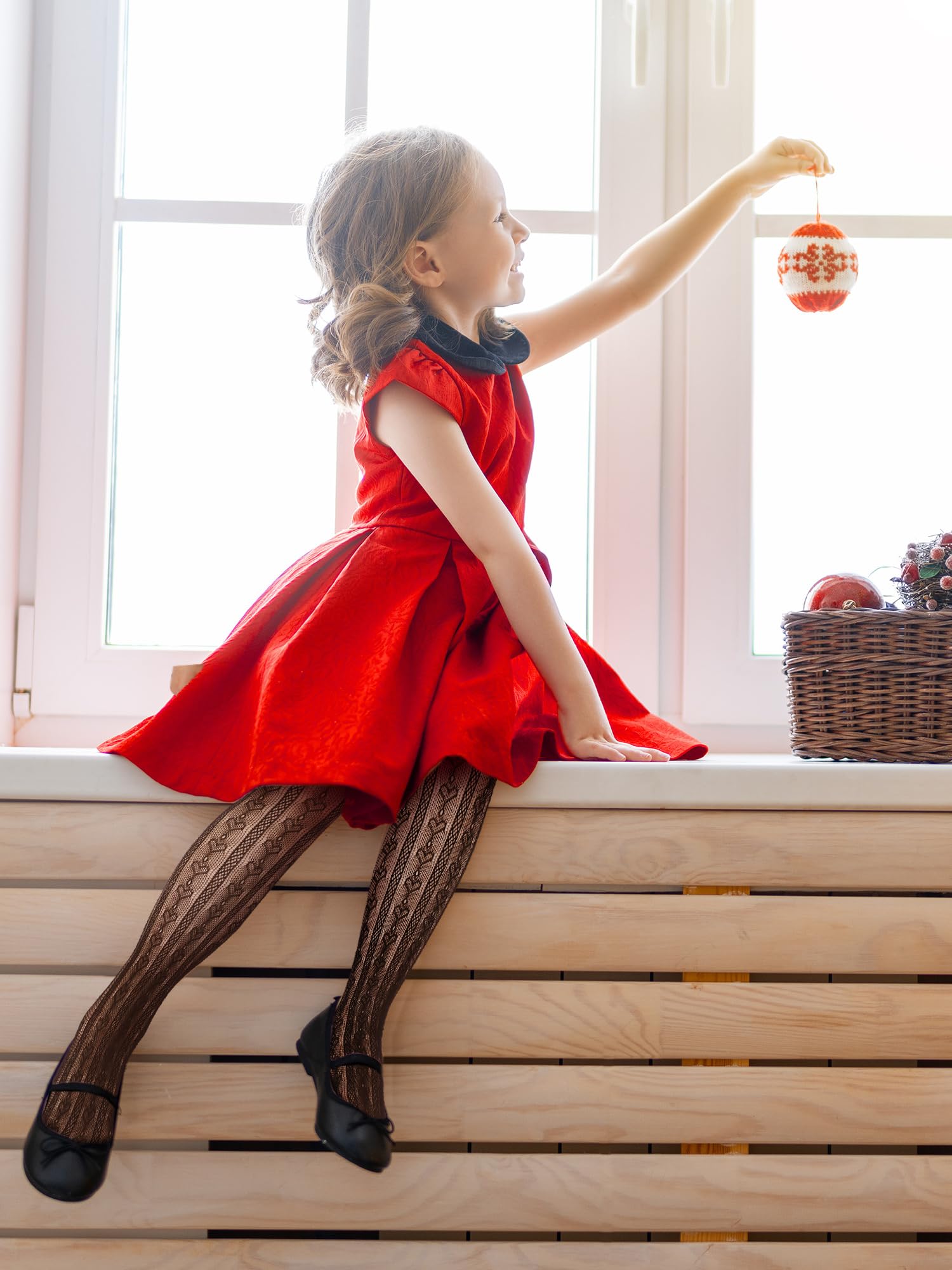 Fourluoo 3 pares de medias de encaje para niñas, medias de red a rayas con patrones de corazón, calcetines elásticos para niños de verano