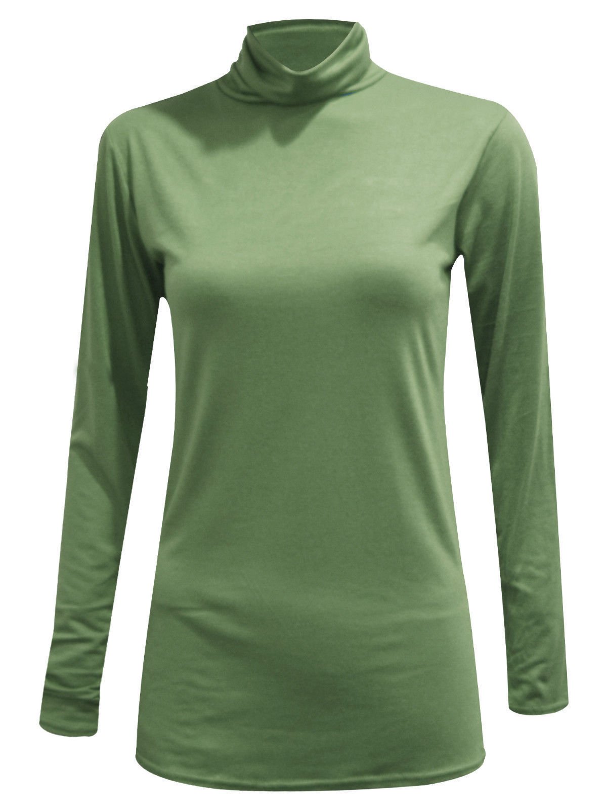ER Direct Women Long Sleeve Plain Turtle Polo Neck Ladies Stretch Plus Size Top T Shirt (UK XXL, Khaki)