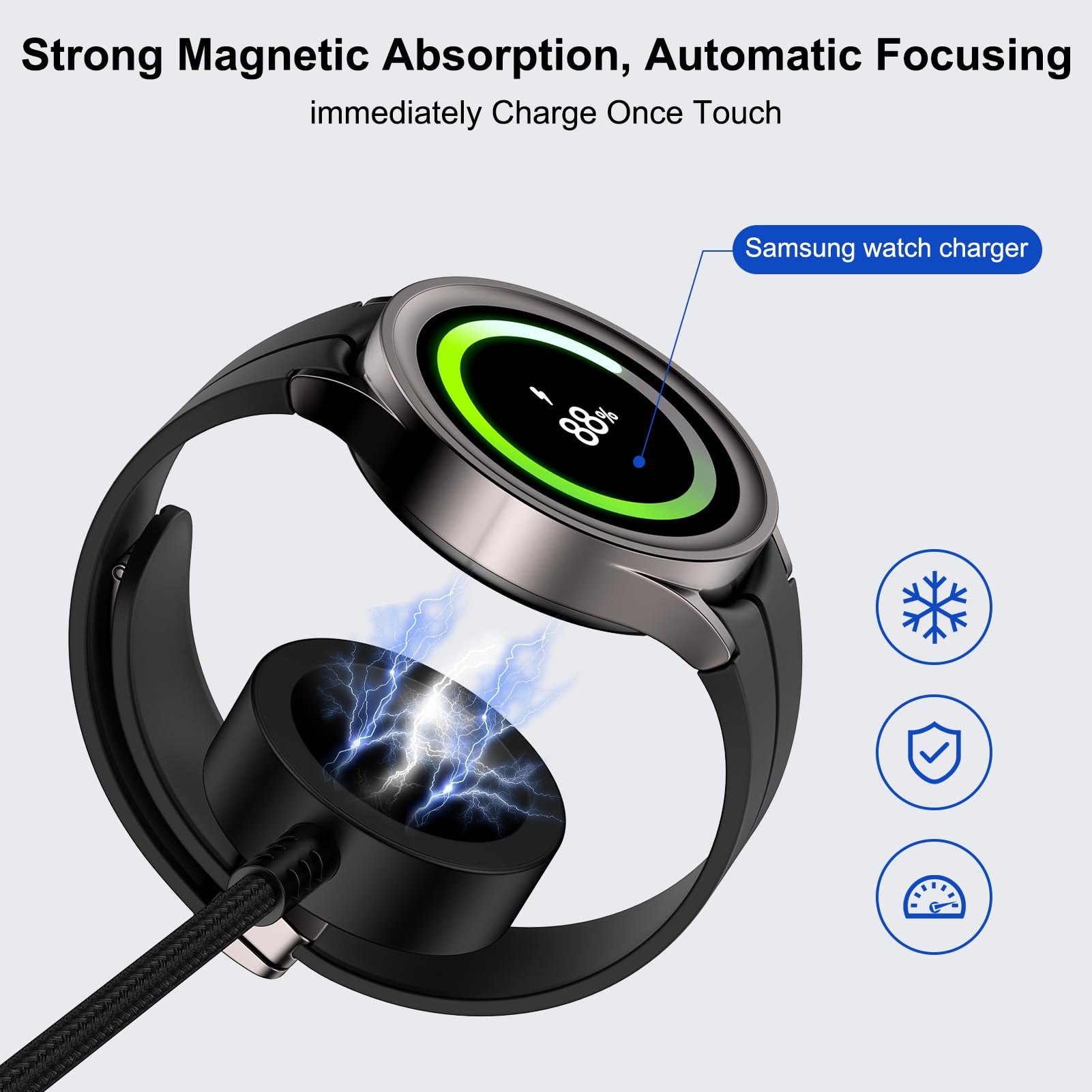 Cargador de reloj Samsung de carga rápida compatible con Galaxy Watch 8/8 Classic/7/Ultra/6/5 Pro/5/4.2 pulgadas, 2 USB C/A, cargador de teléfono Samsung de 6 pies con bloque de carga dual de 20 W