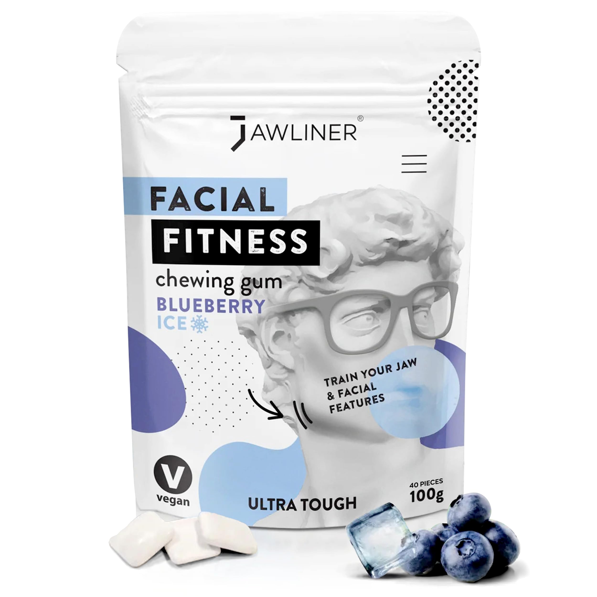 Pioneers the Toughest Handmade 15x Harder Jawline Gum Includes 12 Weeks Coaching - Sugar-Free Blueberry Ice Gum - Jawline Exerciser for Mewing & Shaping the Jaw (2 Months Pack)