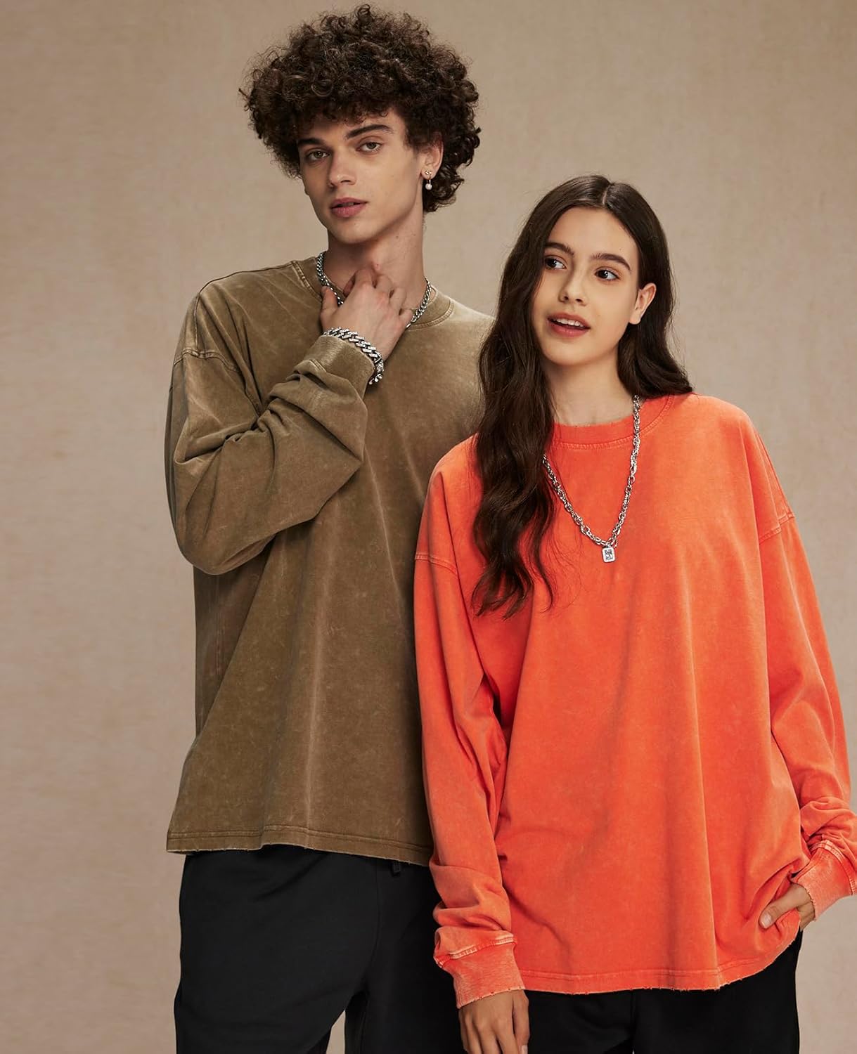 KEEPSHOWING Men's Oversized T Shirts Long Sleeve Shirts for Men Vintage Acid Wash Comfort Colors Crewneck Sweatshirt - Image 5