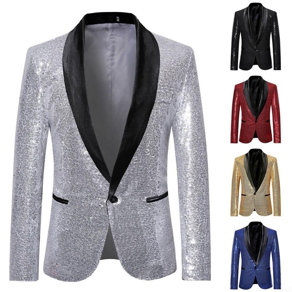 X35 - Traje para hombre, chaqueta blazer con lentejuelas, estilo europeo, chaqueta de rendimiento para discoteca, banquete, formal, para fiesta en escenario