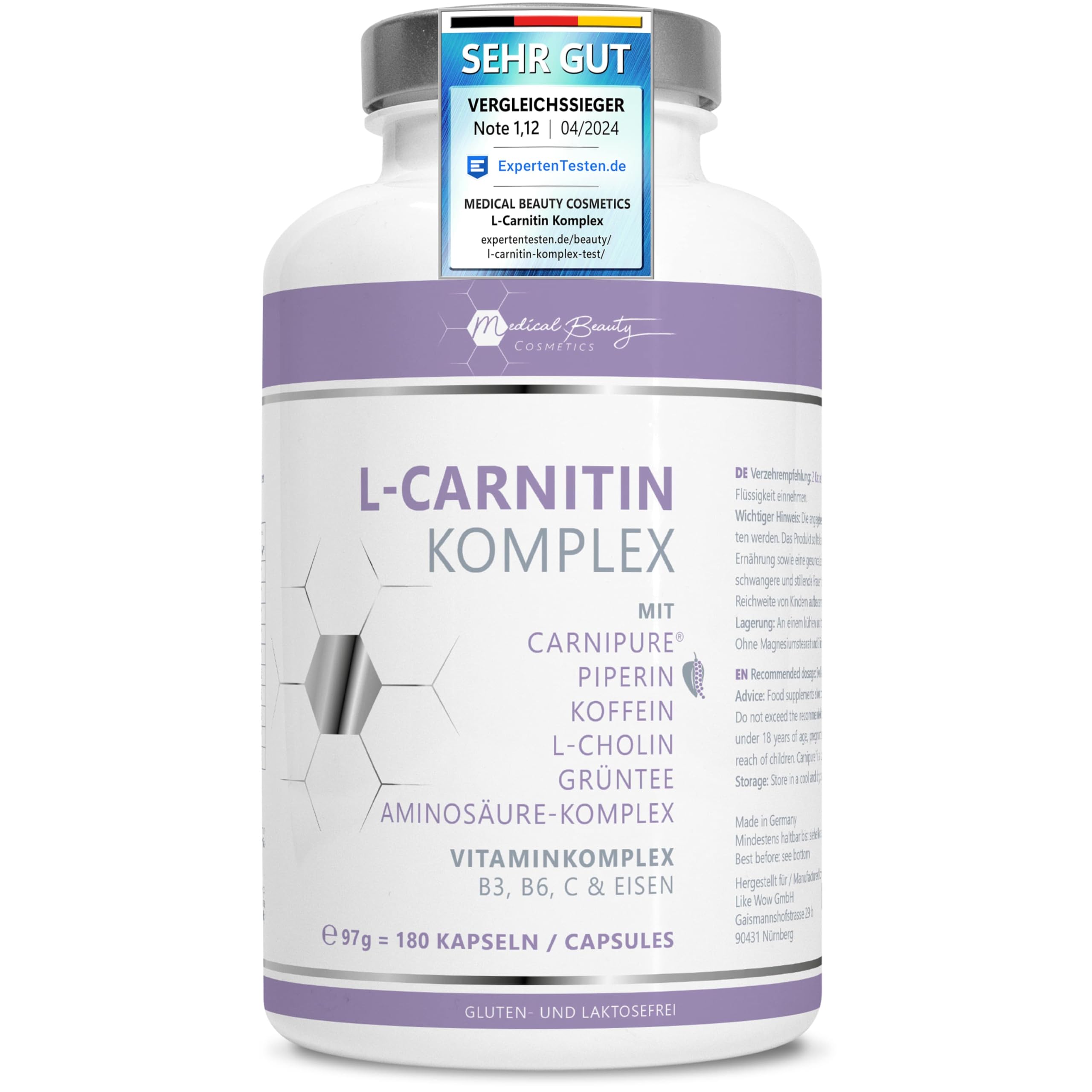Hochdosierte 180 L-Carnitin Kapseln - mit Carnipure® aus der Schweiz und Grüntee - für Sportler während des Trainingsses