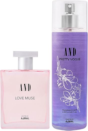 AND Love Muse Eau De Parfum 50ML & Pretty Vogue Body Mist 200ML Pack of 2 for Women Crafted by Ajmal
