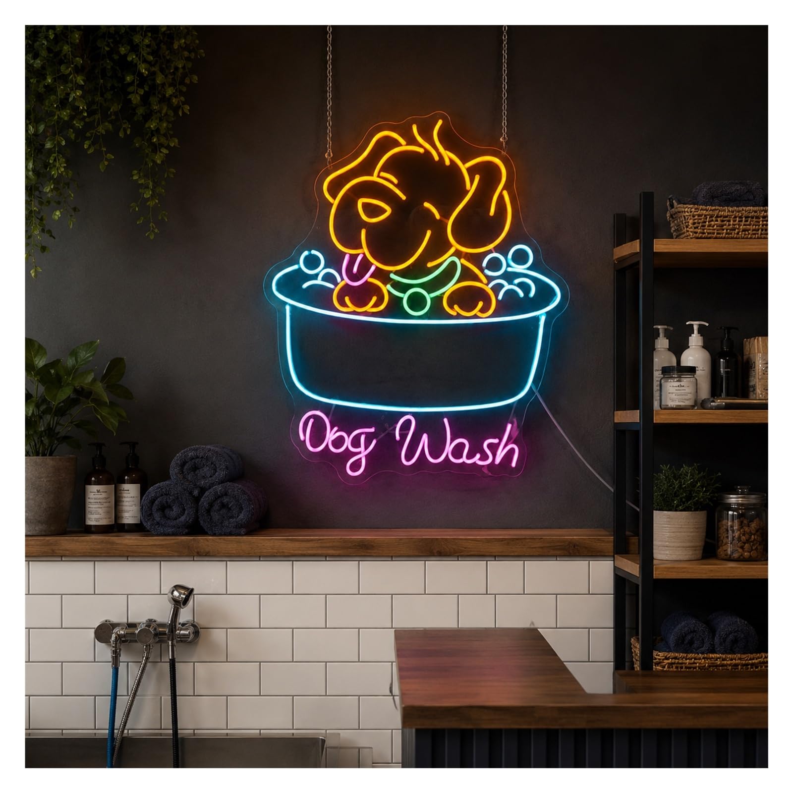 Insegna al Neon Insegna Al Neon LED Per Lavaggio Cani | Decorazione Da Parete Per Il Bagno Degli Animali Domestici, 57cm