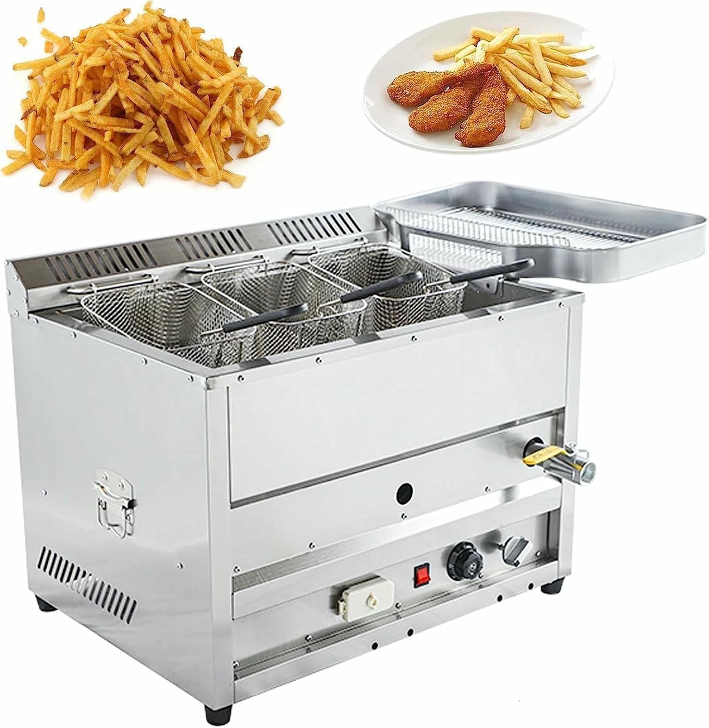 Countertop Gas Fryer, Commercial Gas Deep Fryer with Temperature Control, Stainless Steel Standing Deep Fat Fryer
