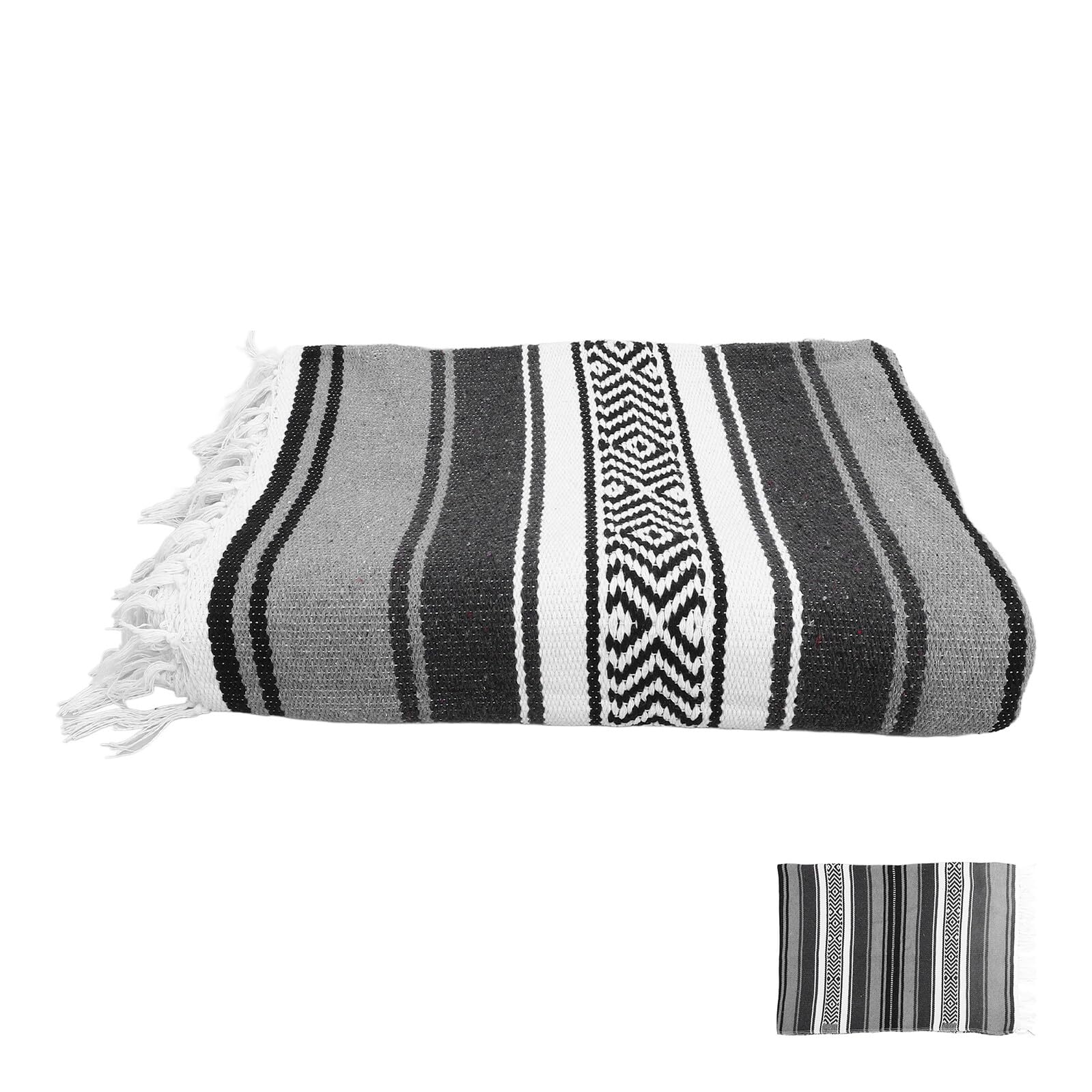 Plaid canapé gris 130x180 et couverture mexicaine tissée